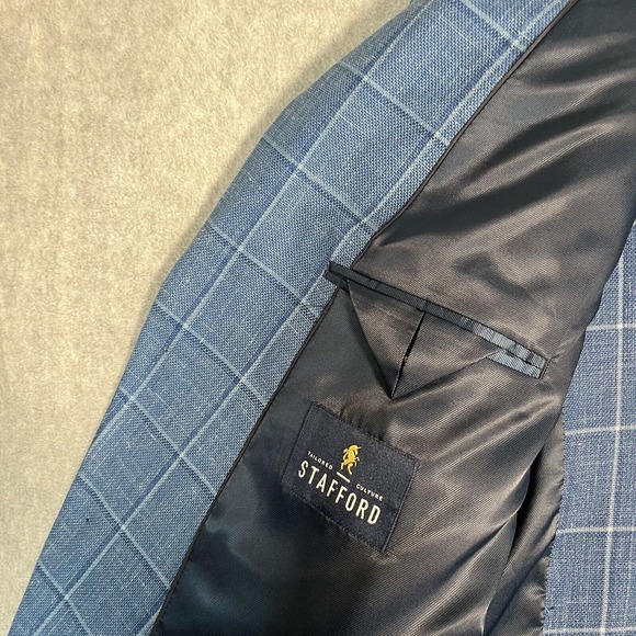 Stafford Blazer Mens 54R Blue Plaid Linen Classic Fit Sports Coat Jacket Preppy - Picture 9 of 15